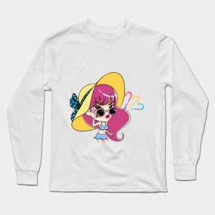 PURPLE HAIR GIRL EMOTION CARTOON Long Sleeve T-Shirt